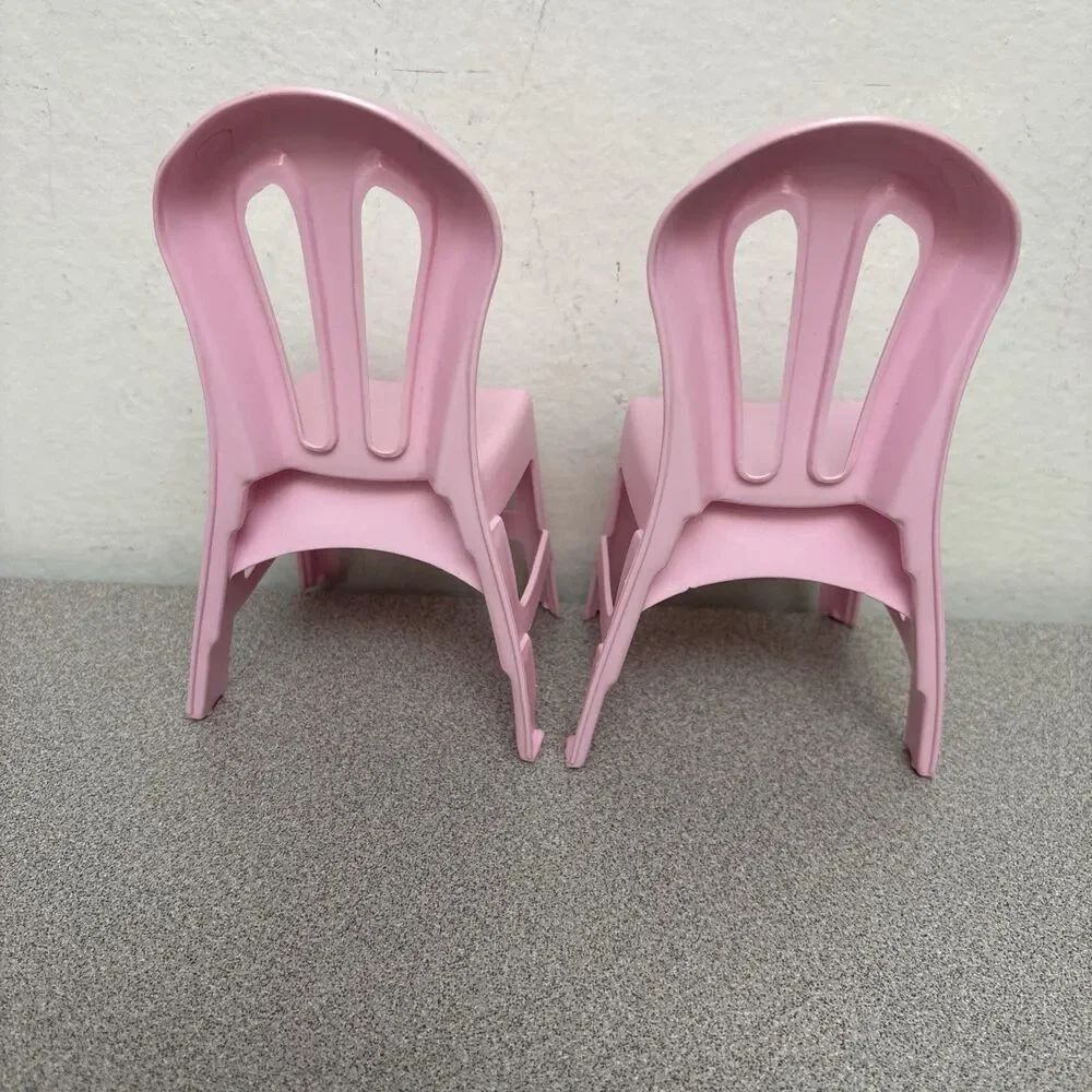 Barbie Doll Clone Furniture, Lot Of 3 Pink Plastic 6” Dining Room Chairs, EUC
